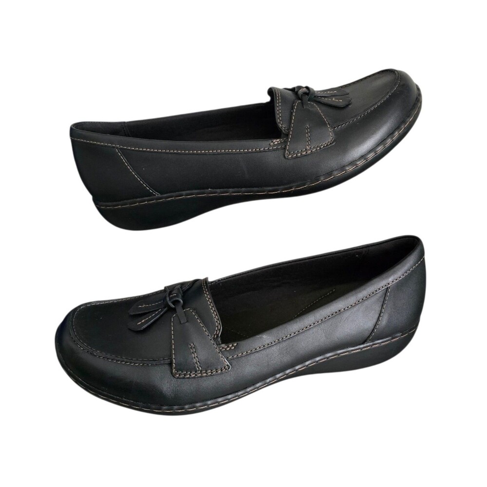 Clarks Ashland Bubble Loafer Shoes Womens Size 11 Black Leather Slip On